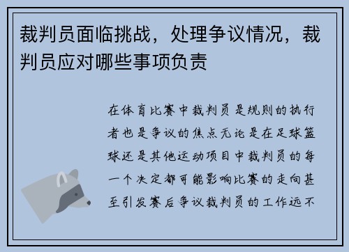 裁判员面临挑战，处理争议情况，裁判员应对哪些事项负责